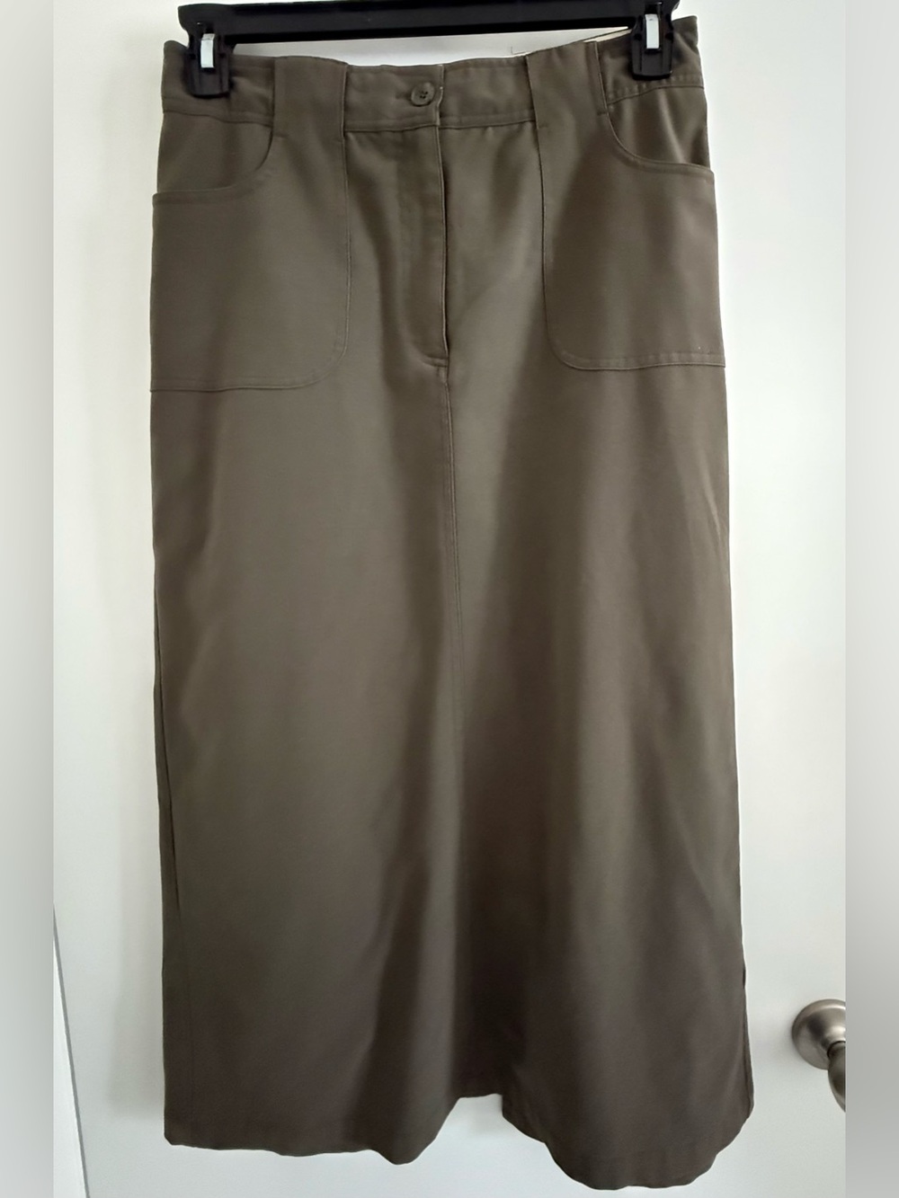 Christopher & Banks Olive Maxi Skirt with Front Pockets
